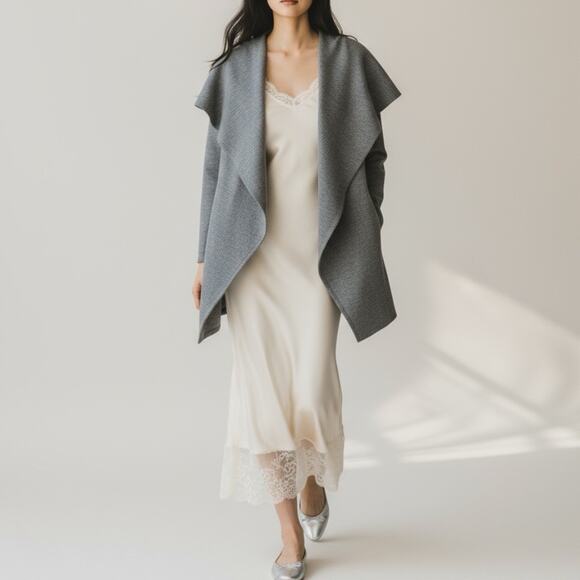 PIKO 1988 Gray Wool Blend Draped Cardigan Coat Small Open Front Waterfall Jacket - Picture 12 of 12